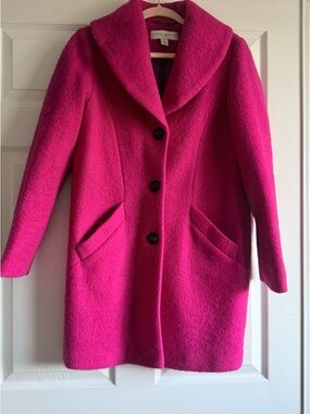Edina Ronay London Wool Fuchsia Hot Pink Trench Coat